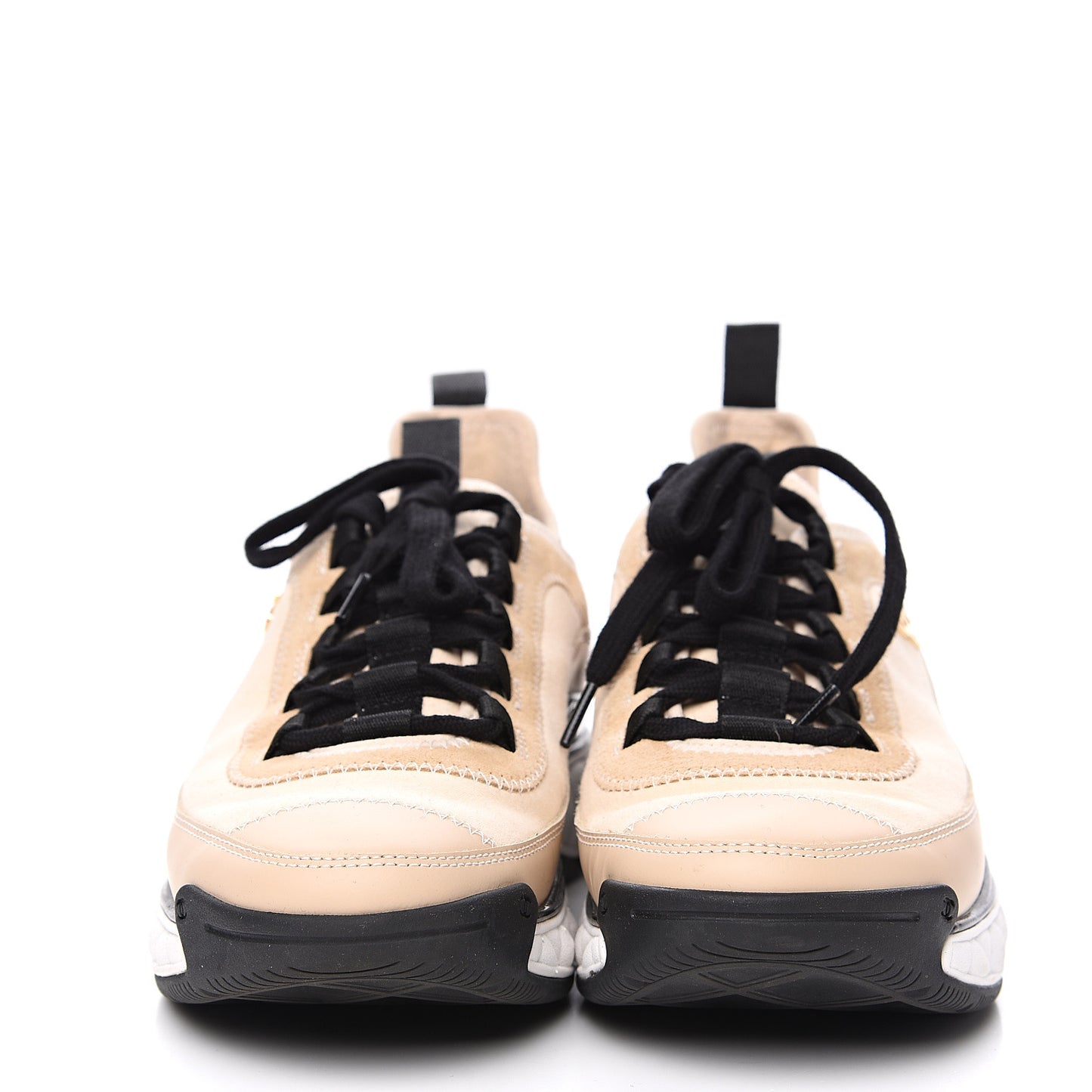 Fabric Calfskin Suede CC Sneakers 37 Beige