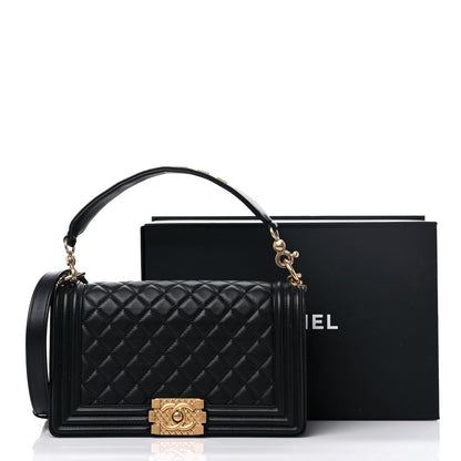 Chanel Calfskin Medium Boy Logo Top Handle Flap Black 15 of 15