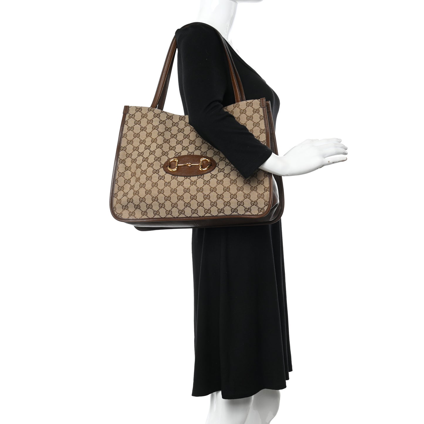 Monogram Horsebit 1955 Tote Bag Beige Brown Sugar