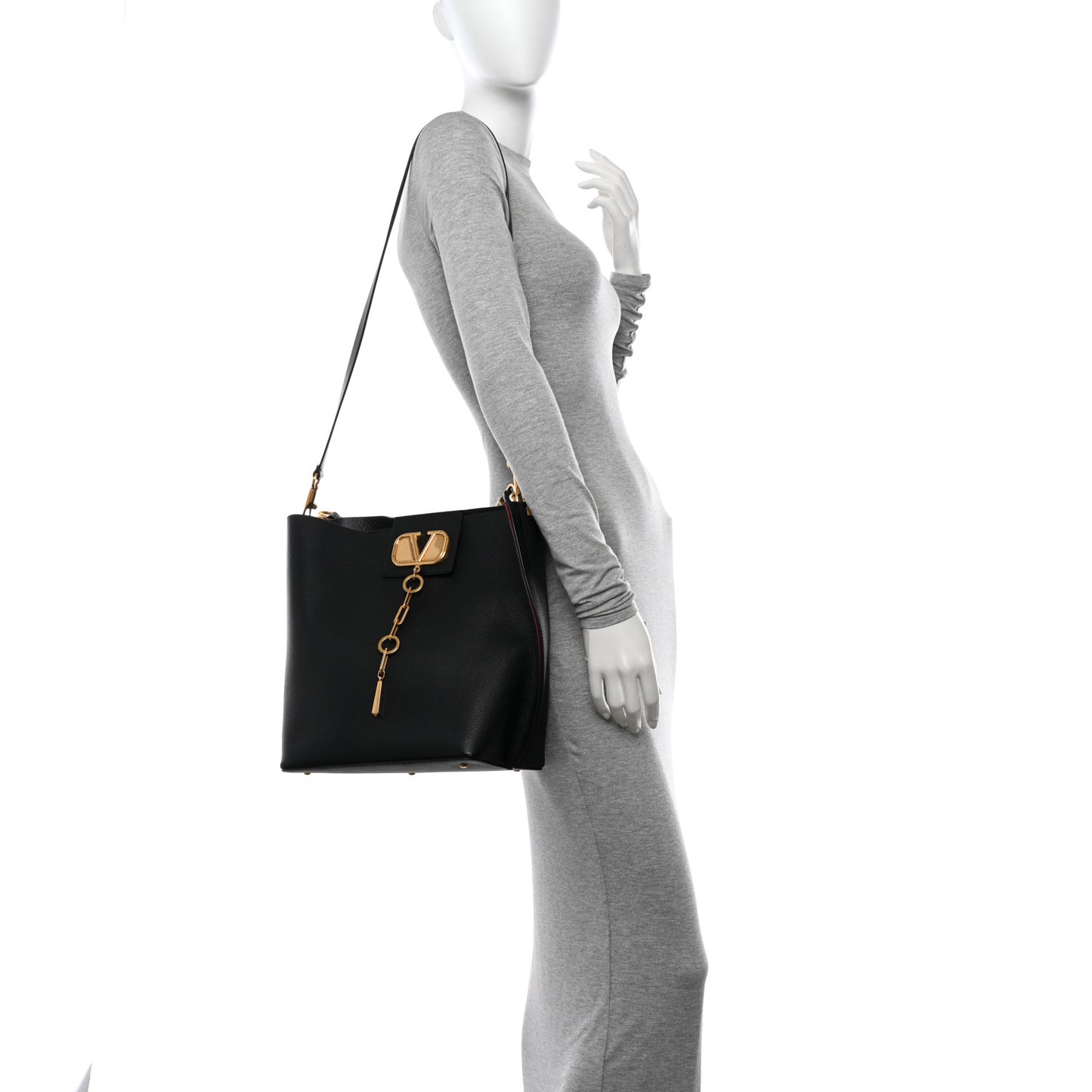 Grainy Calfskin VLogo Escape Hobo Bag Black