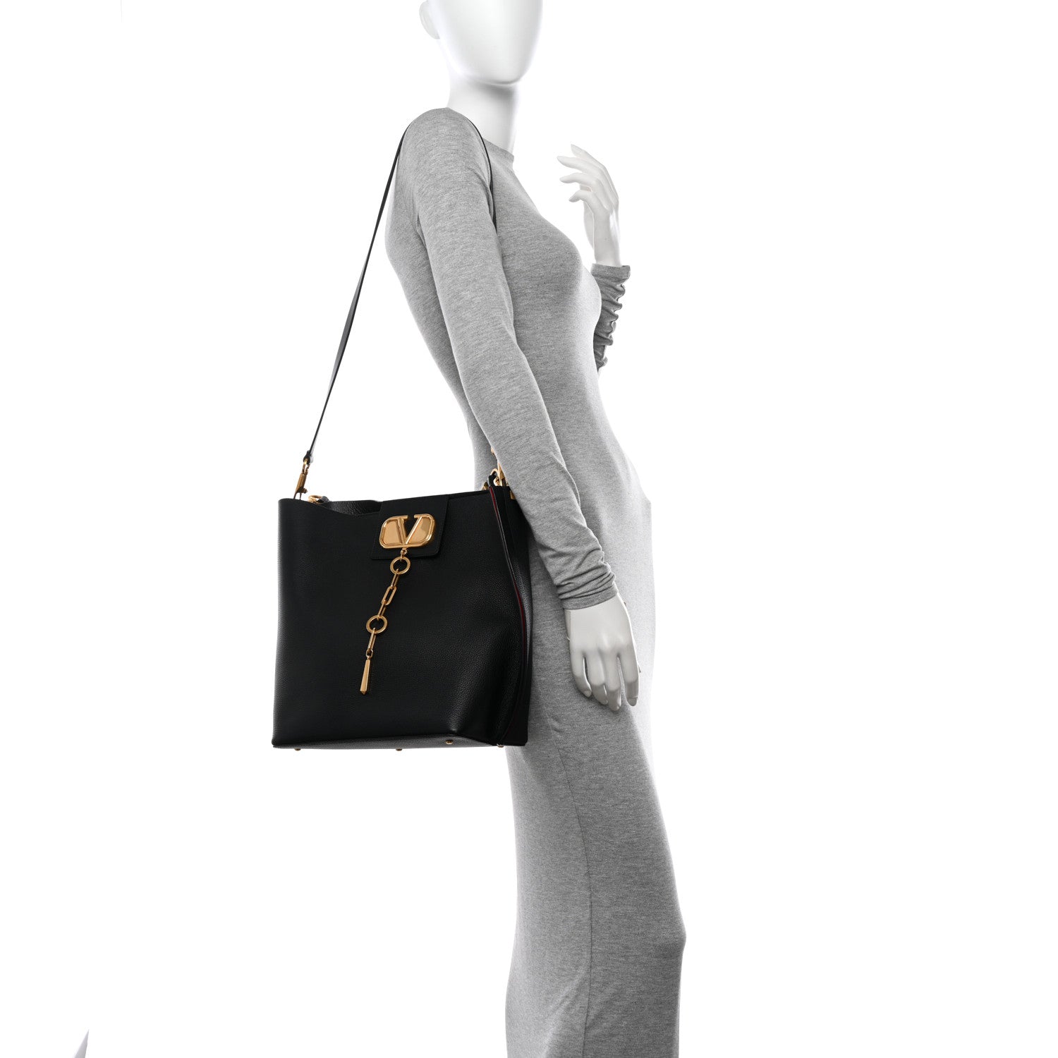 Valentino Garavani Grainy Calfskin VLogo Escape Hobo Bag Black 2 of 13