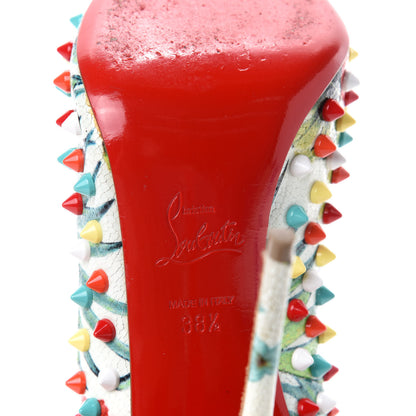 Christian Louboutin Crackled Calfskin Hawaiian Print Follies Spikes 120 Pumps 38.5 White Multi 9 of 10