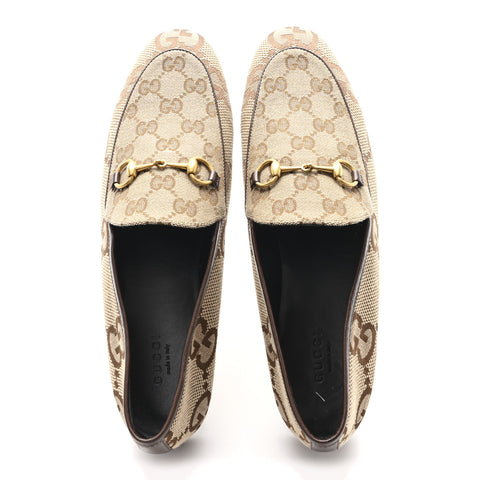 Monogram Jumbo GG Malaga Kid Horsebit Womens Jordaan Loafers 40.5 Camel Ebony New Acero Beige