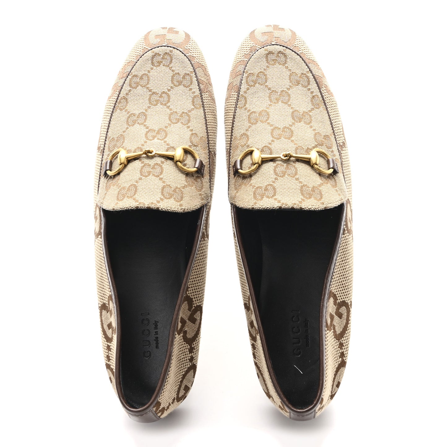 Monogram Jumbo GG Malaga Kid Horsebit Womens Jordaan Loafers 40.5 Camel Ebony New Acero Beige