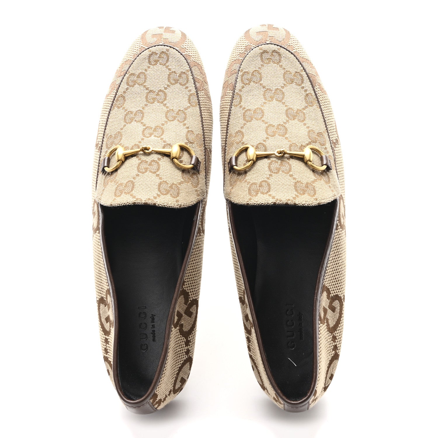 Gucci Monogram Jumbo GG Malaga Kid Horsebit Womens Jordaan Loafers 40.5 Camel Ebony New Acero Beige 2 of 10