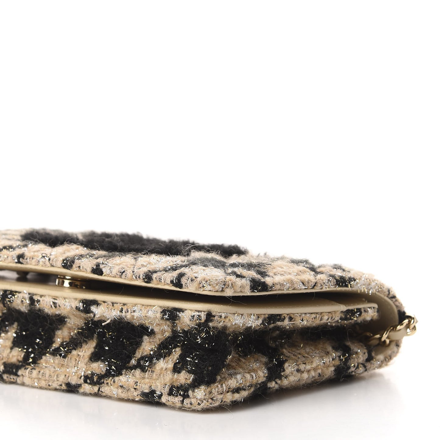 Tweed Shearling Quilted Wallet On Chain WOC Beige Black