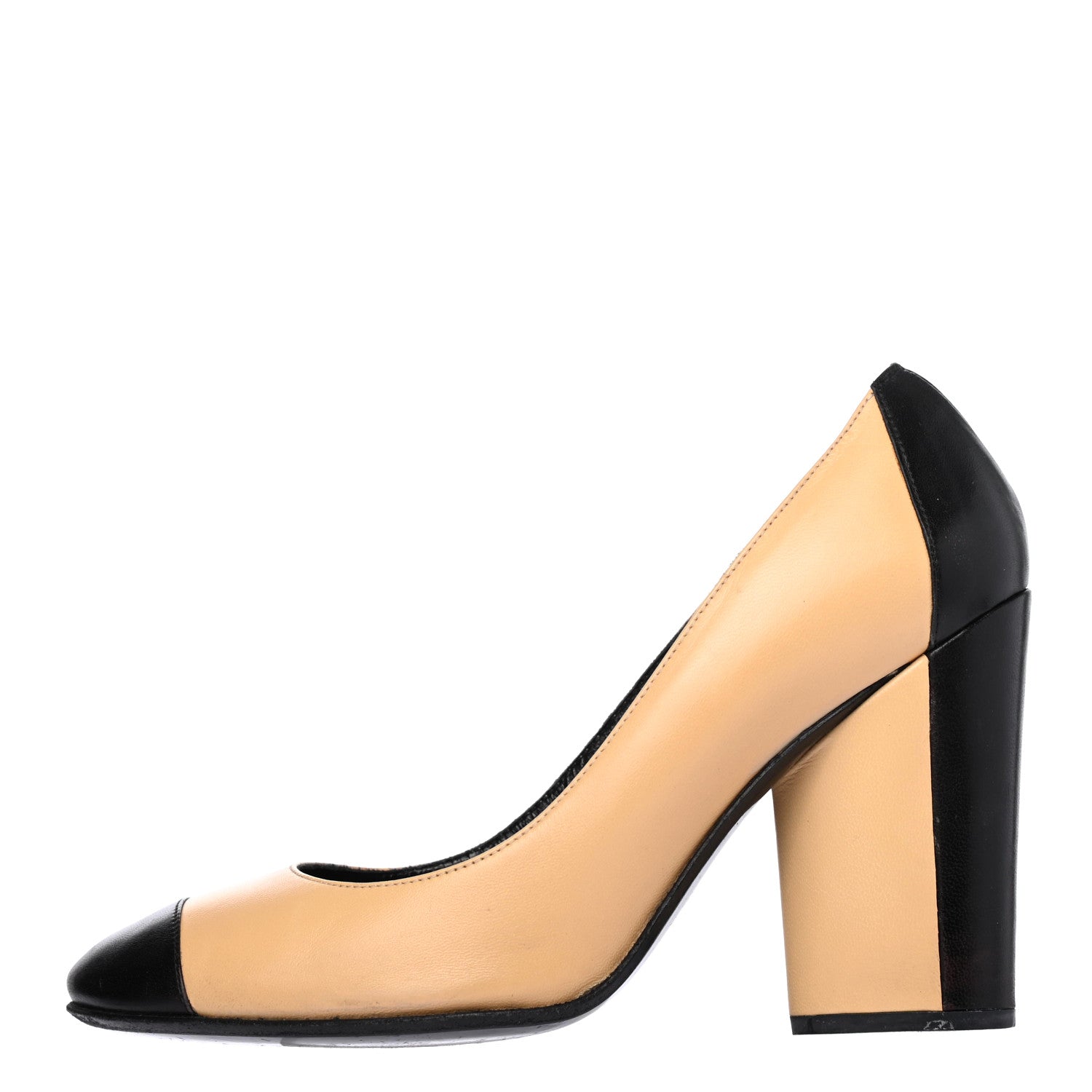 Chanel Lambskin Cap Toe Pumps 37.5 Beige Black 1 of 4