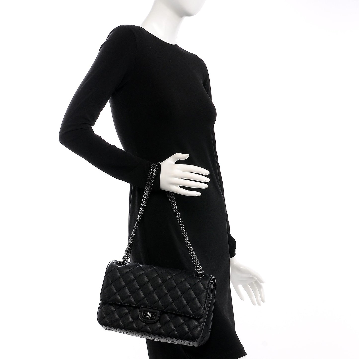 Crumpled Calfskin Quilted 2.55 Reissue 226 Flap So Black