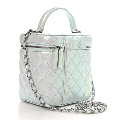 Chanel Iridescent Calfskin Quilted Small Top Handle Vanity Case With Chain Blue 3 of 12