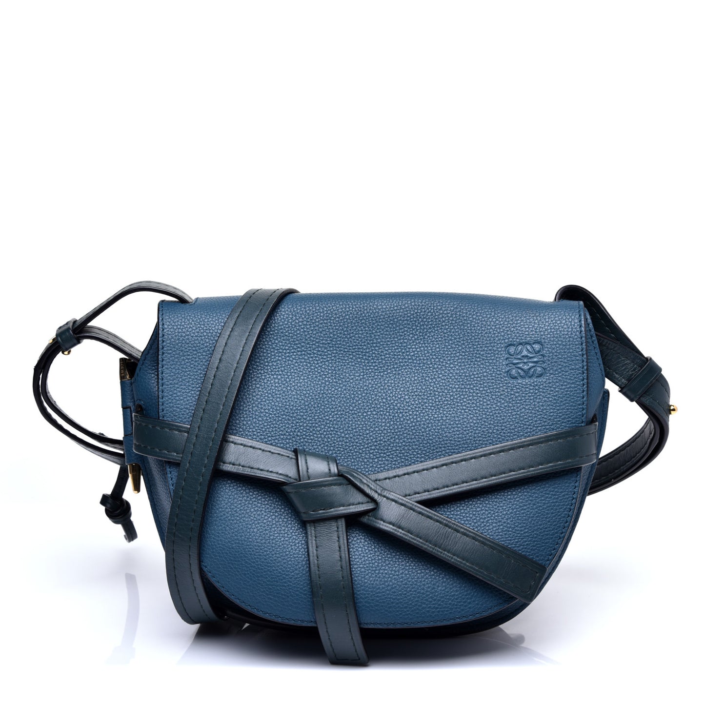 Grained Calfskin Mini Gate Crossbody Bag Petroleum Blue Cypress