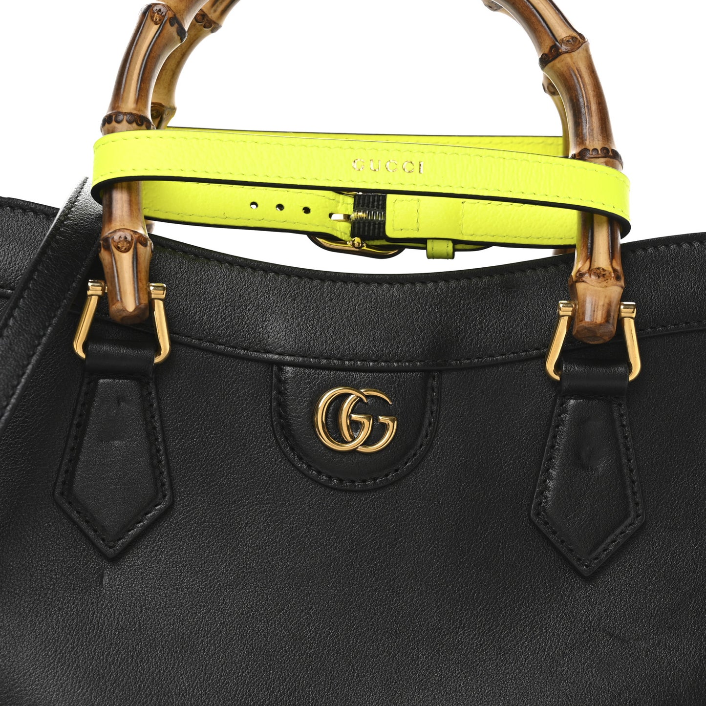 Calfskin Medium Diana Tote Bag Black Yellow Fluo