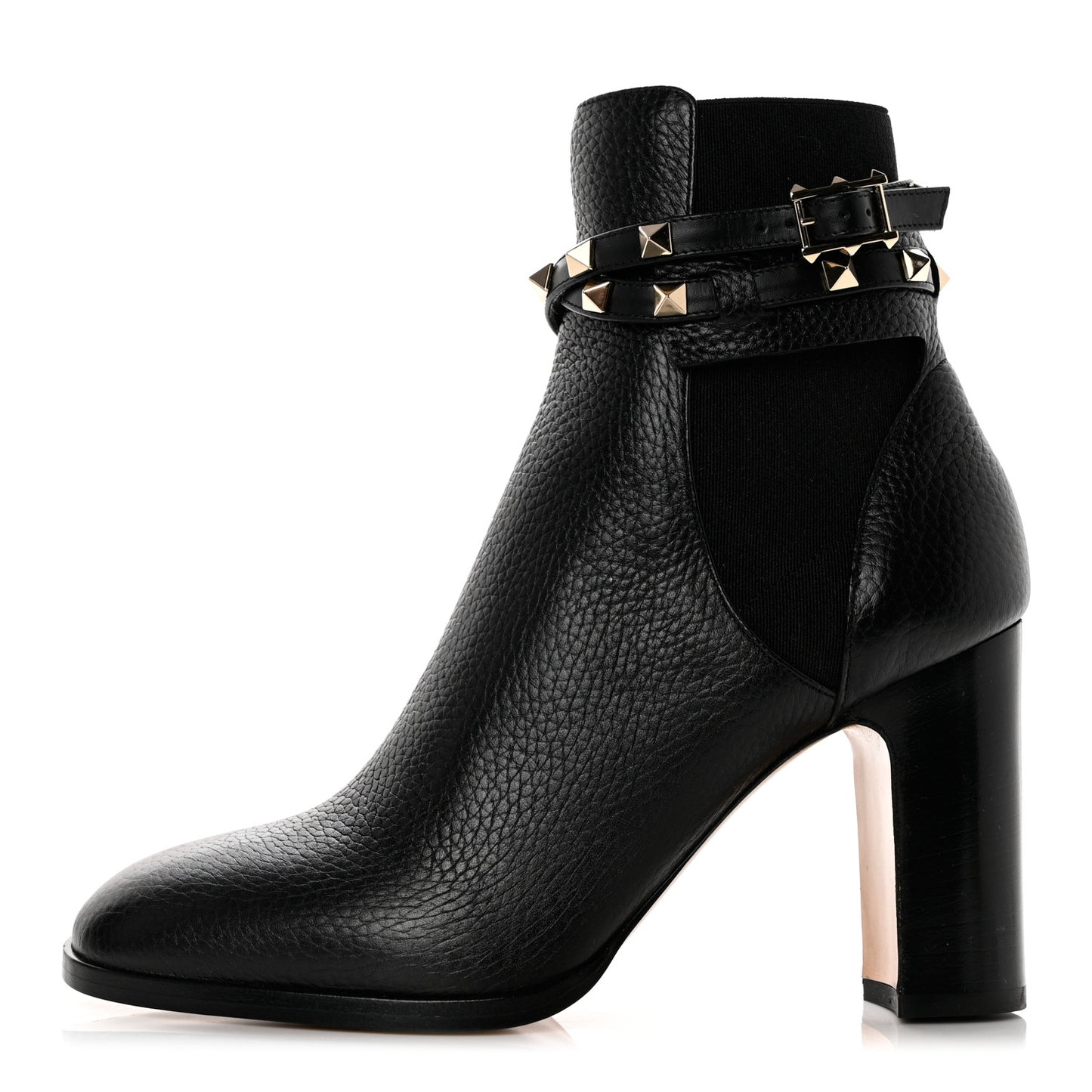 Grainy Calfskin Rockstud Chelsea 90mm Ankle Boots 38 Black