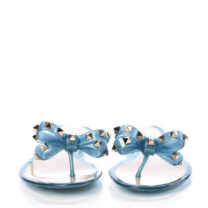 Valentino Garavani PVC Jelly Glitter Rockstud Bow Thong Sandals 39 Cerulean 2 of 7