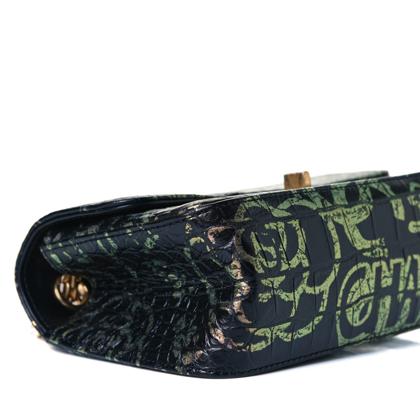 Calfskin Crocodile Embossed Graffiti 2.55 Mini Cocodile Reissue Flap Black Pink