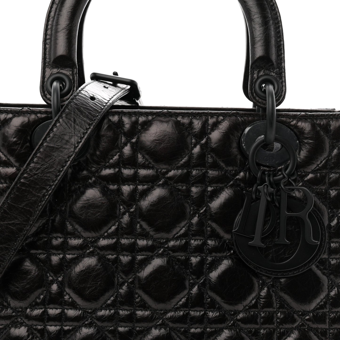 Crinkled Calfskin Cannage Medium Lady Dior Black