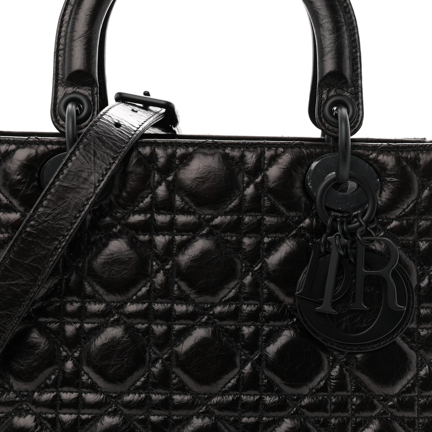 Christian Dior Crinkled Calfskin Cannage Medium Lady Dior Black 8 of 10