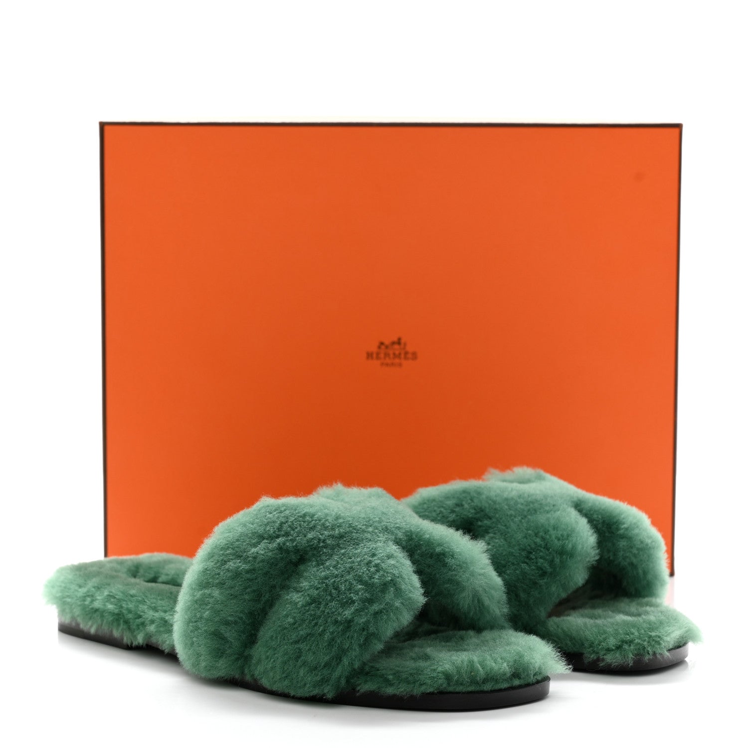 Hermes Woolskin Oran Sandals 38 Vert Anglais 8 of 8