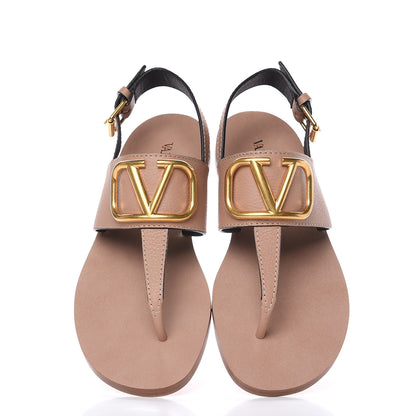 Valentino Garavani Grainy Cowhide Vlogo Slingback Flat Thong Sandals 36.5 Rose Cannelle 7 of 9