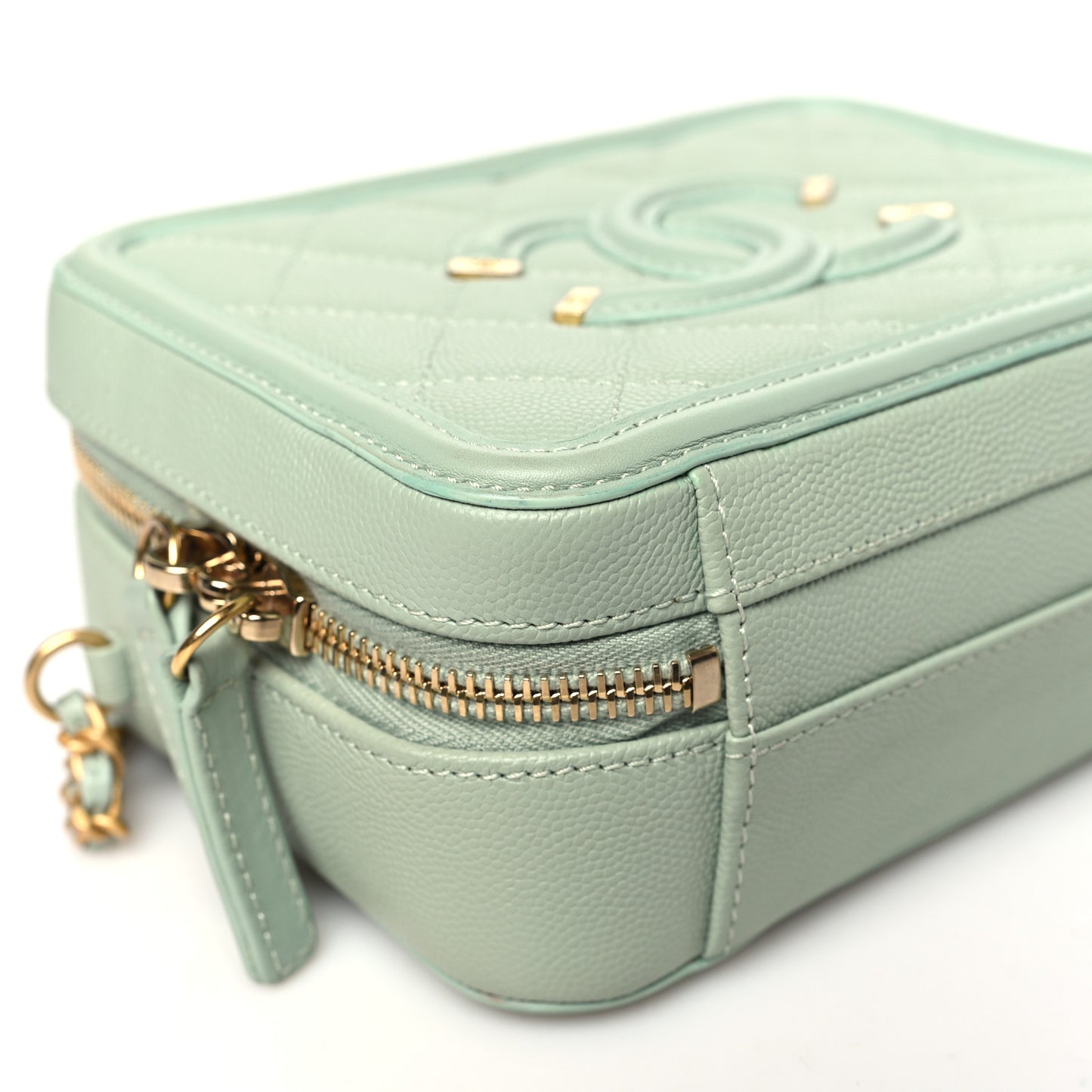 Caviar Quilted Small CC Filigree Vanity Case Mint