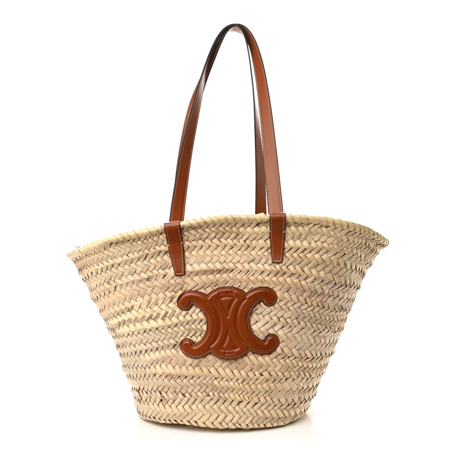 Celine Raffia Calfskin Triomphe Medium Panier Tan 1 of 9