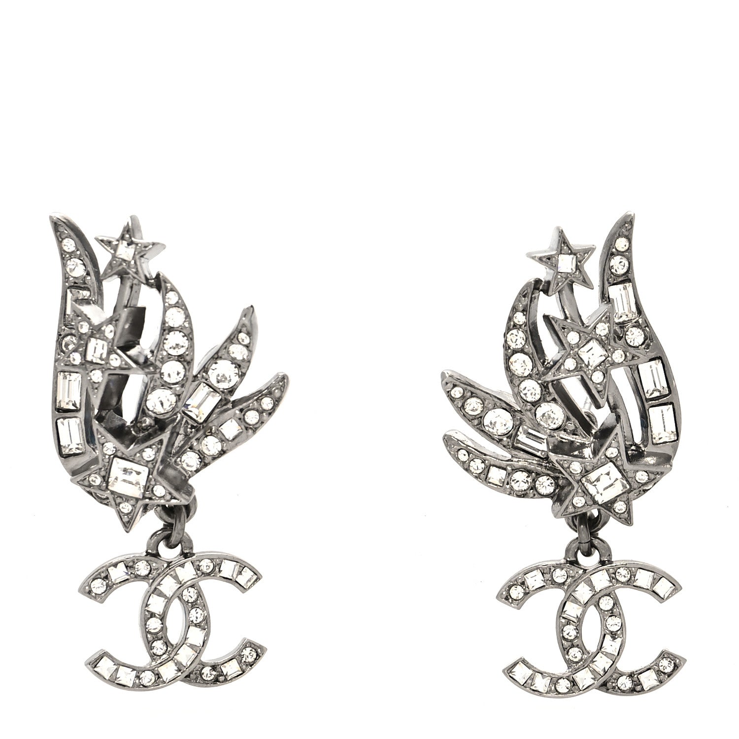 Chanel Crystal CC Star Drop Earrings Silver 1 of 4