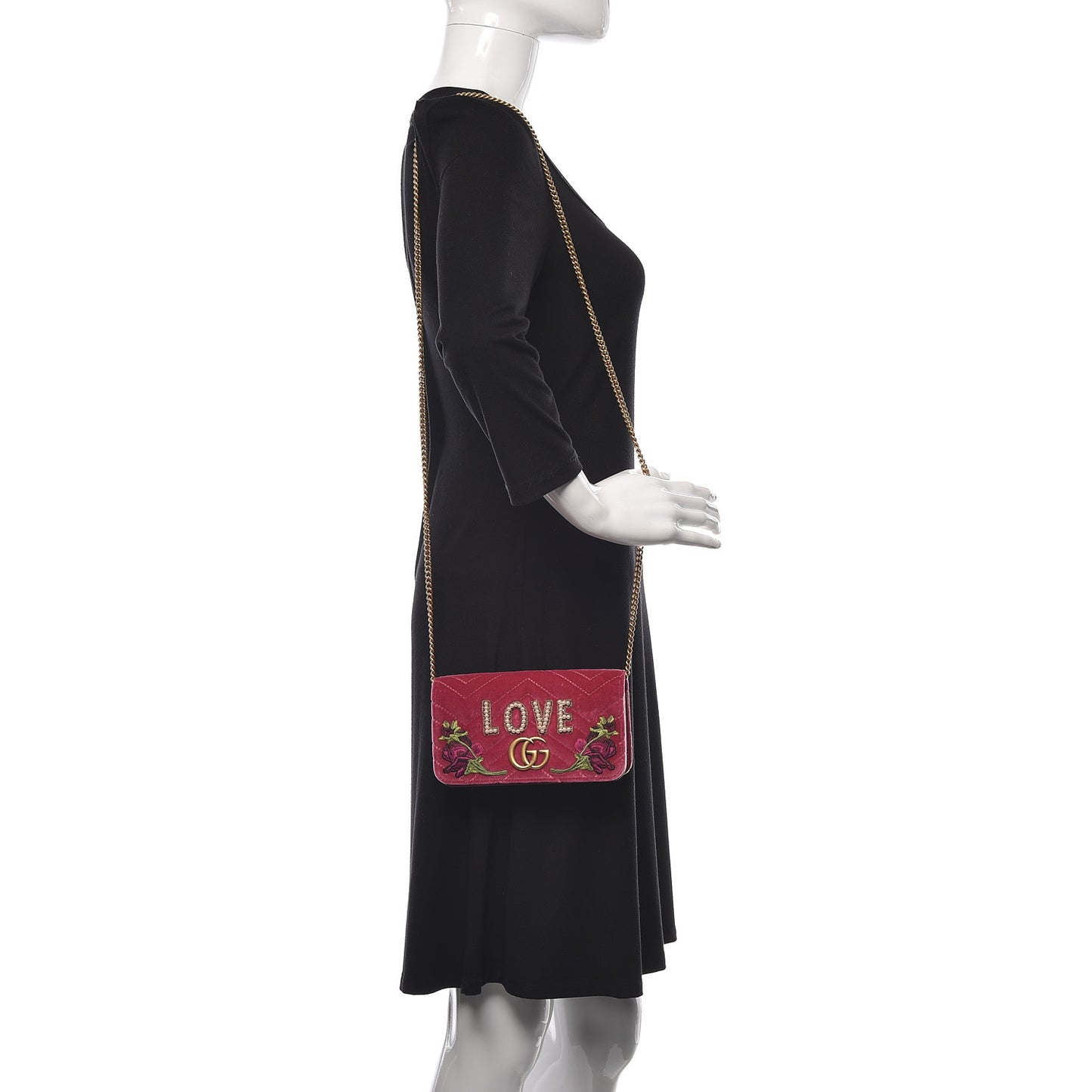Velvet Matelasse Love Embroidered GG Marmont Mini Bag Light Raspberry Rose