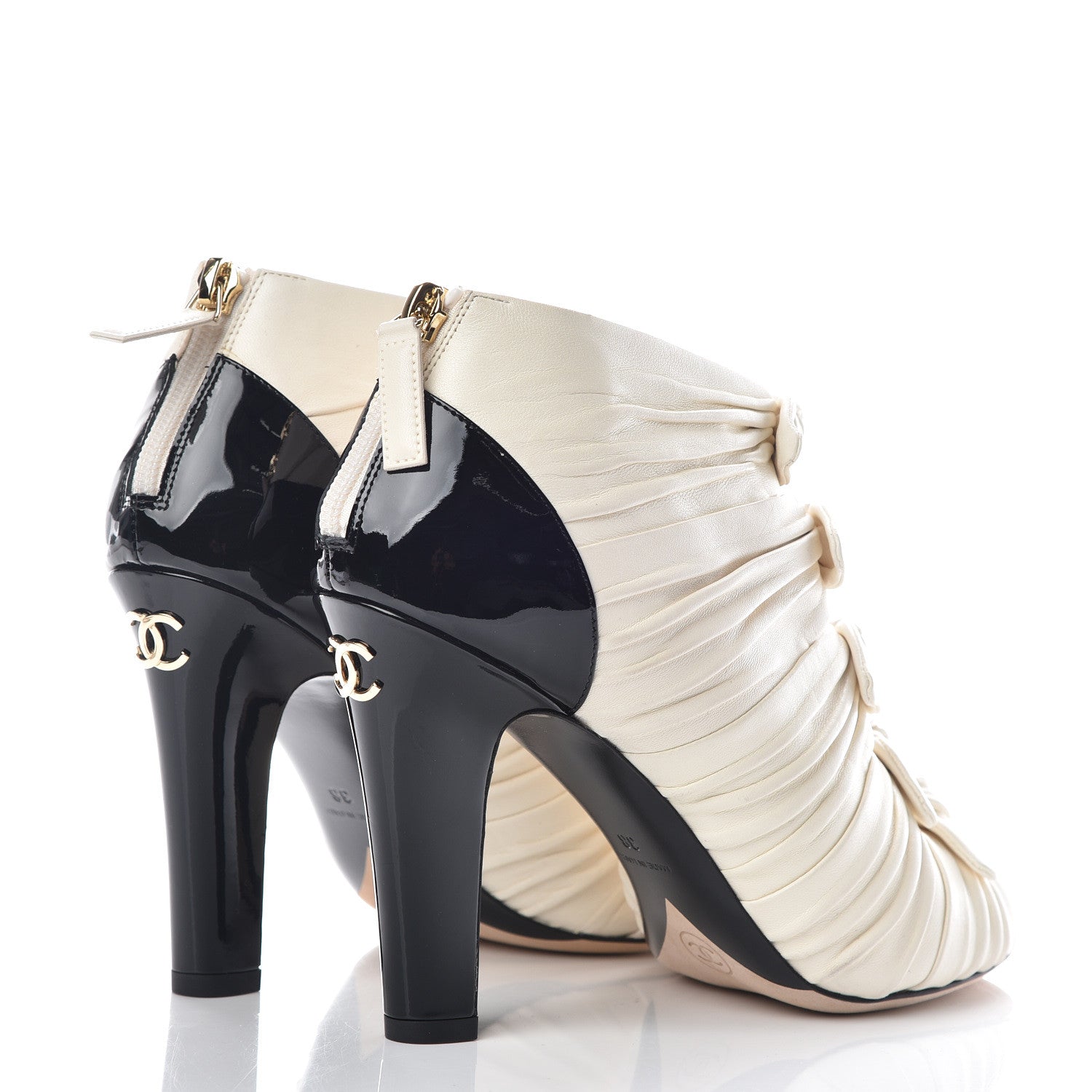 Chanel Lambskin Patent Bows Short Boots 38 Ivory Black 4 of 9