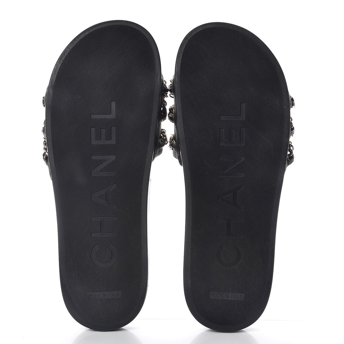 Calfskin Chain Camellia Flat Sandals 40 Black