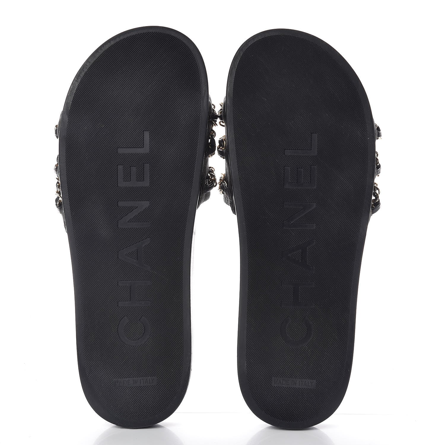 Chanel Calfskin Chain Camellia Flat Sandals 40 Black 8 of 8