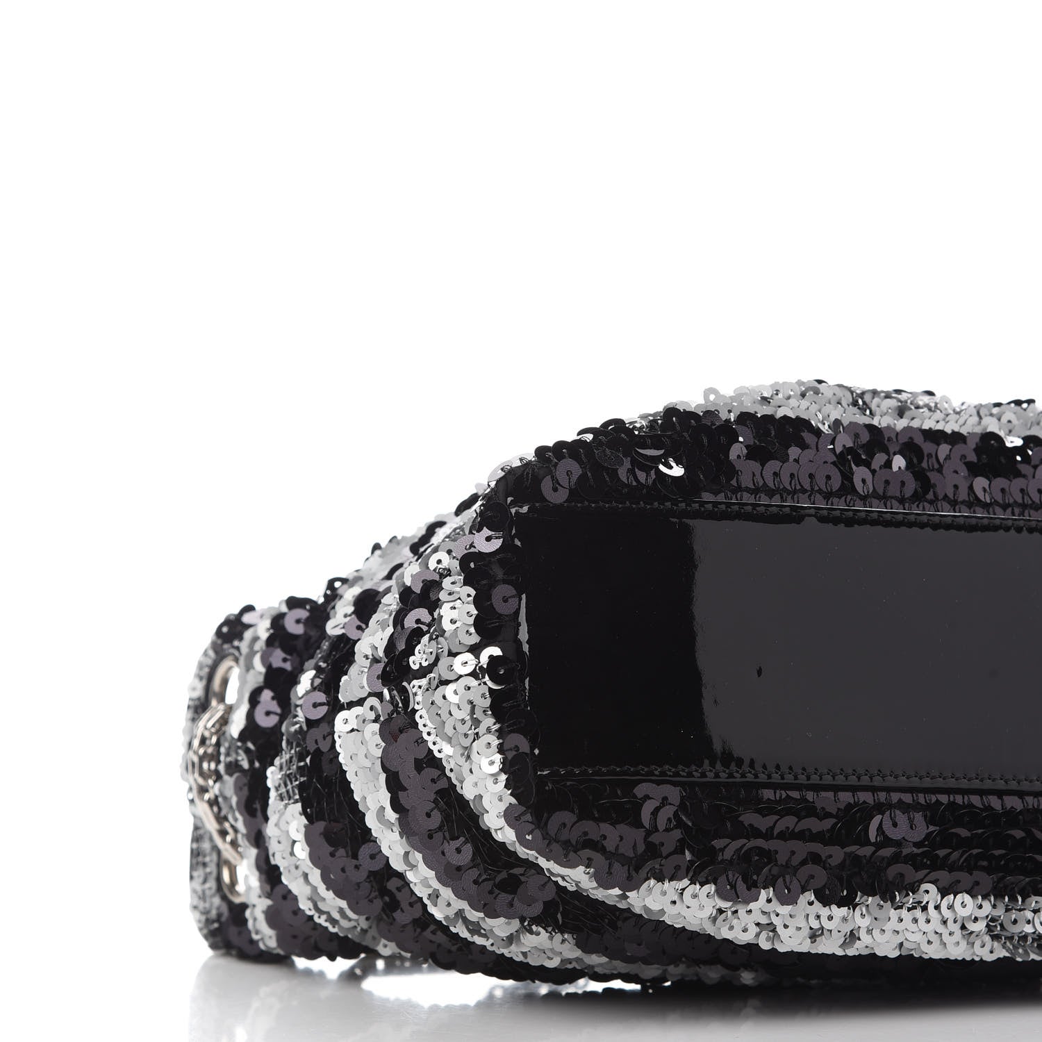 Chanel Sequin Striped Mademoiselle Tote Black Silver 8 of 9