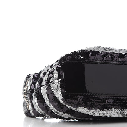 Chanel Sequin Striped Mademoiselle Tote Black Silver 8 of 9