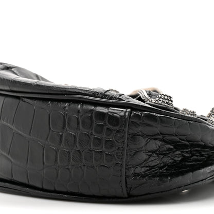 Balenciaga Extra Supple Calfskin Crystal Crocodile Embossed Le Cagole Shoulder Bag XS Black 10 of 11