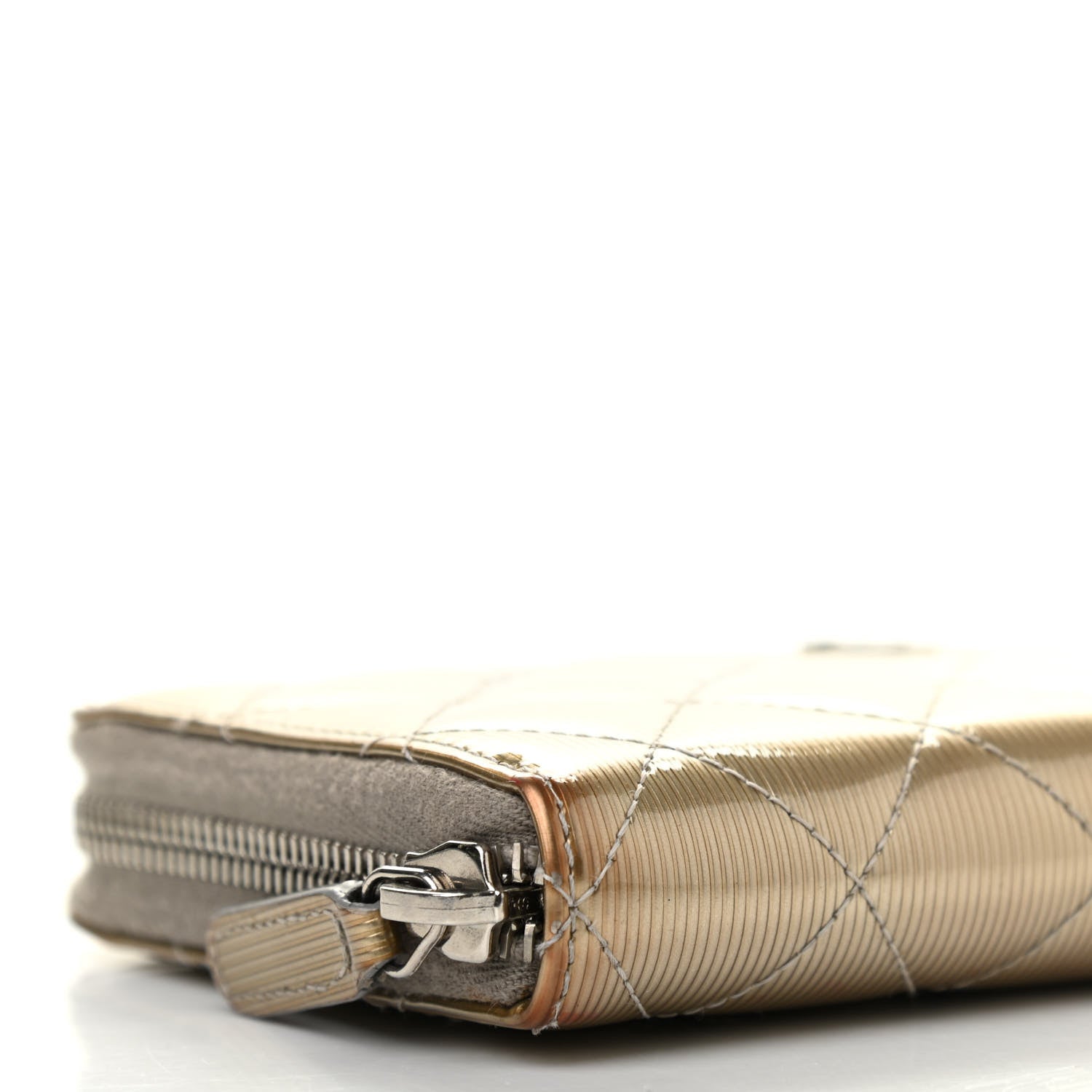 Chanel Striated Patent Zip Around Wallet Gold 9 of 22