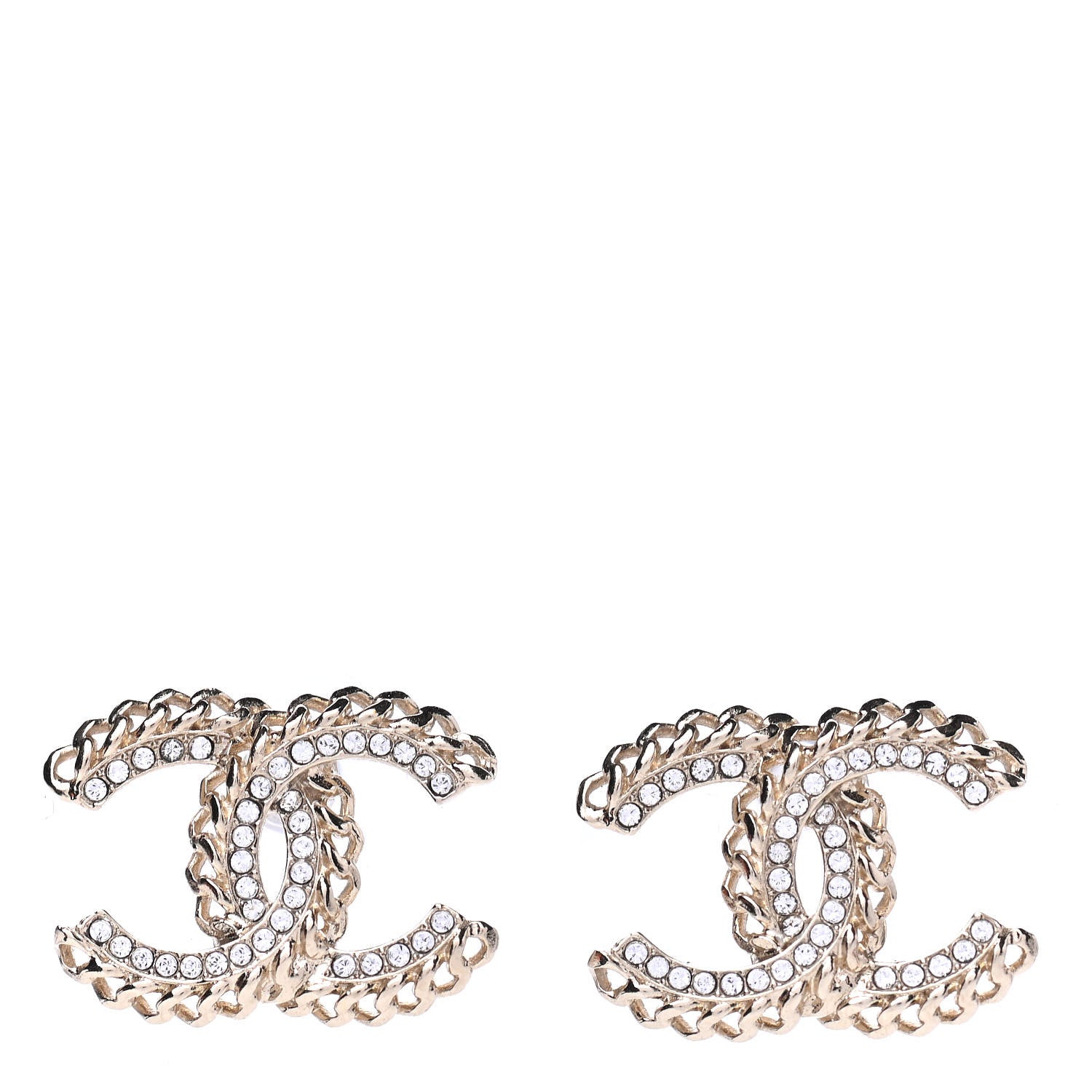 Chanel Crystal Chain CC Earrings Gold 1 of 4