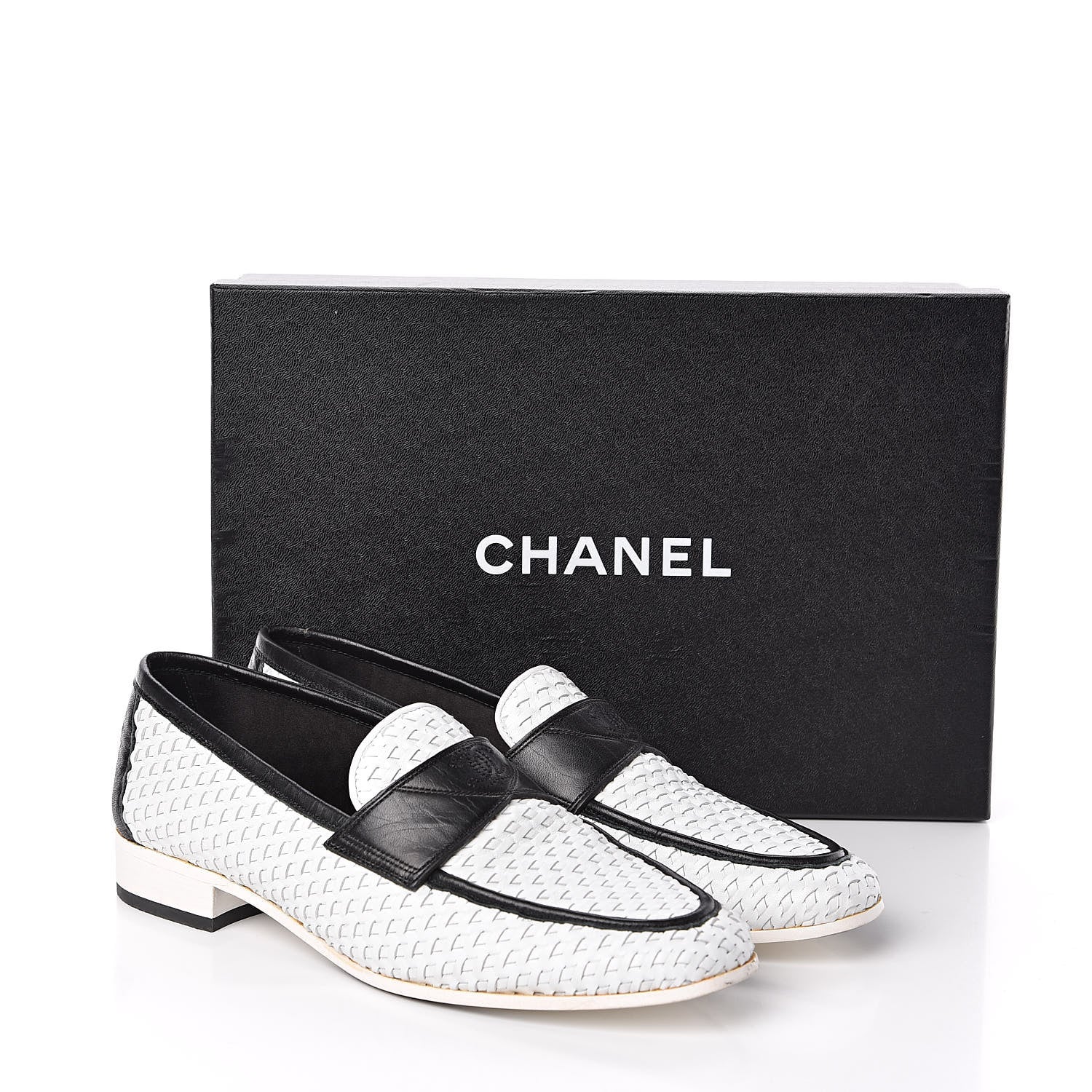 Chanel Lambskin Calfskin Braided Mocassin Loafers 38 Black White 9 of 9