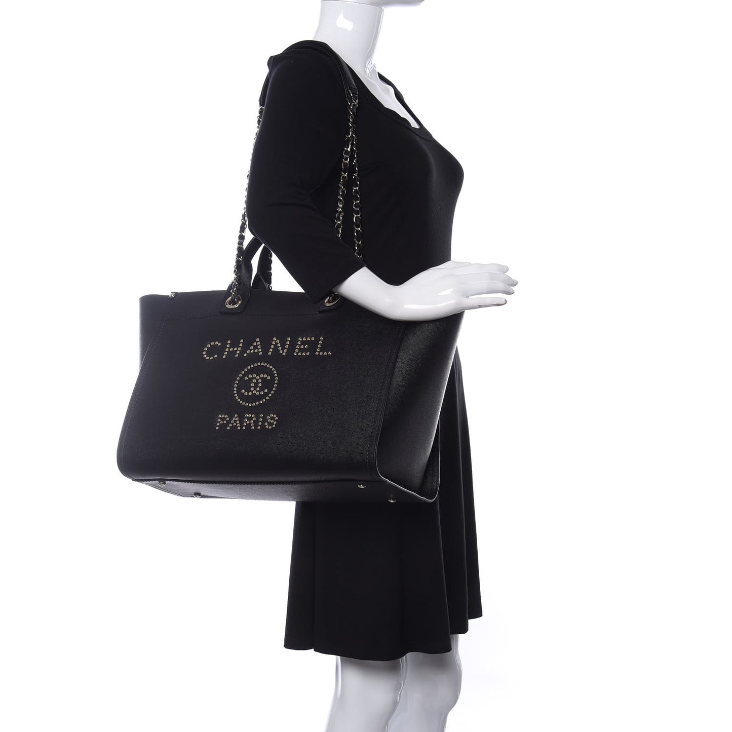 Caviar Medium Studded Deauville Tote Black