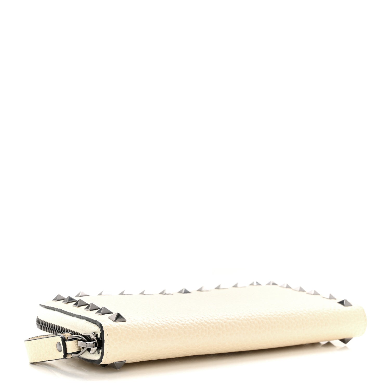 Valentino Garavani Pebbled Calfskin Rockstud Zip Around Wallet Ivory 4 of 9
