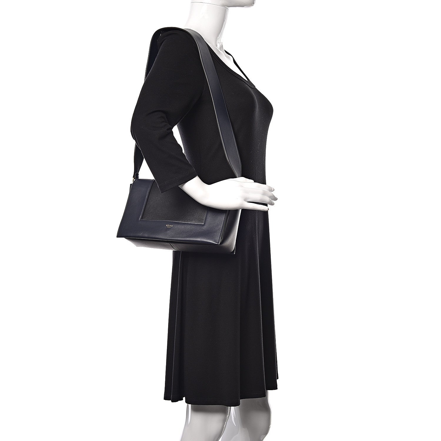 Celine Shiny Smooth Calfskin Medium Frame Shoulder Bag Black Navy 2 of 10