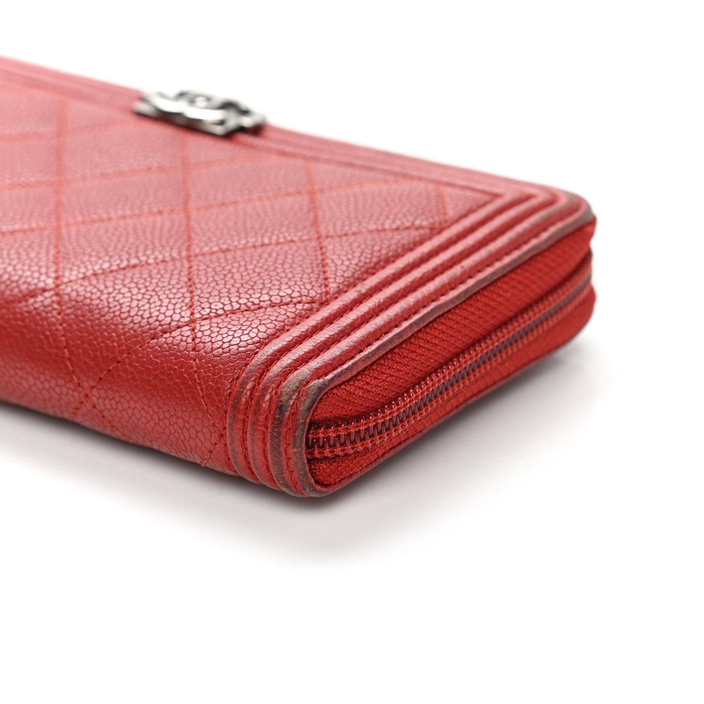 Caviar Quilted Large Boy Zip Around Wallet Red