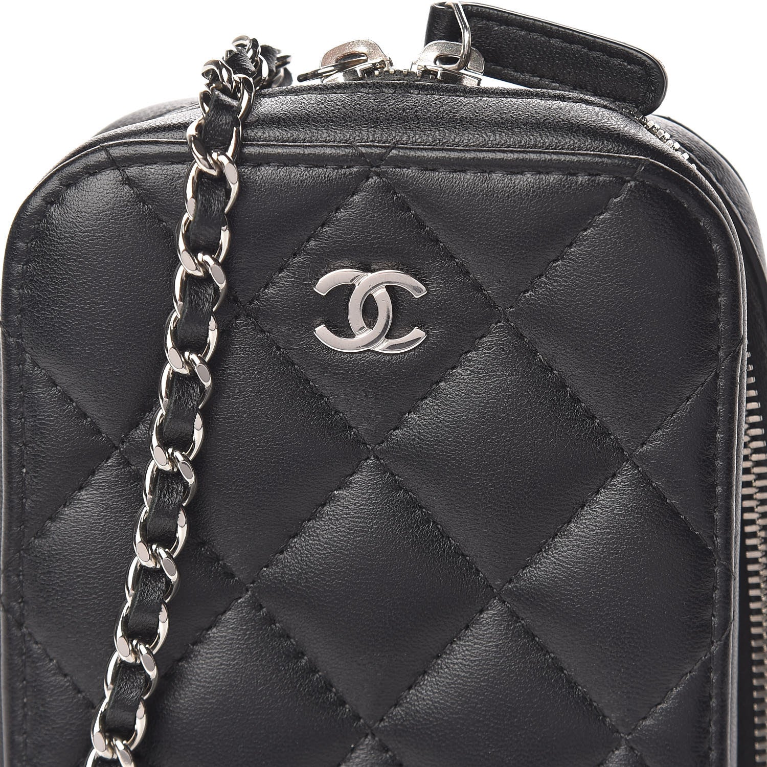 Chanel Lambskin Quilted Zip Phone Case Black 8 of 10