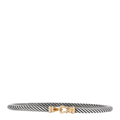 David Yurman Sterling Silver 18K Yellow Gold 3mm Cable Buckle Bracelet 1 of 3