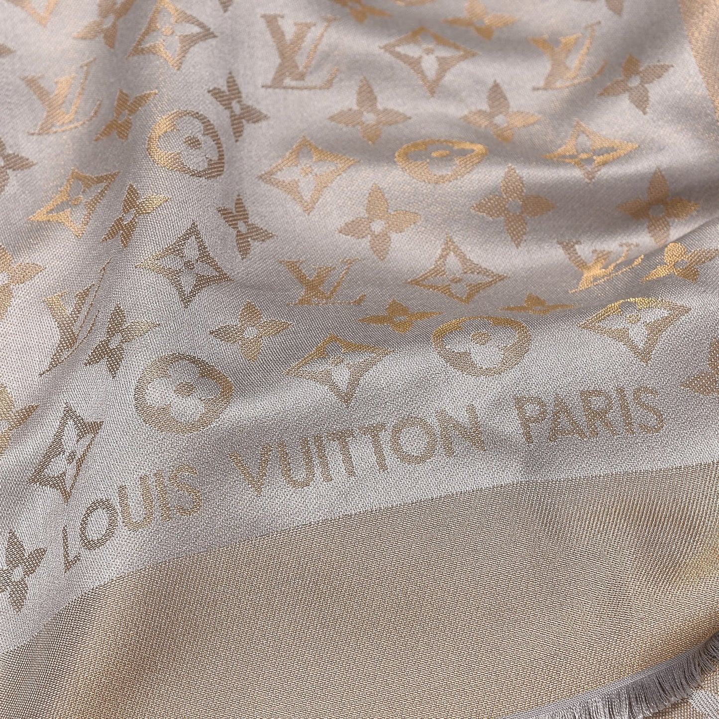 Silk Lurex Wool Monogram Shine Shawl Greige