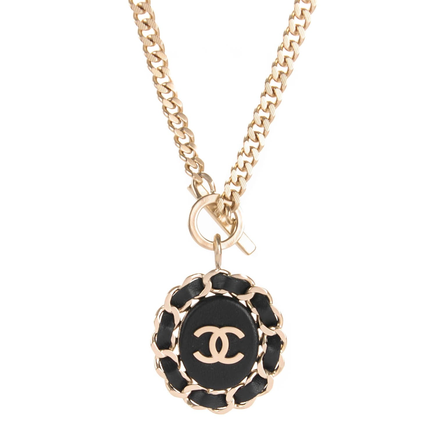Chanel Lambskin CC Chain Pendant Necklace Gold Black 1 of 4