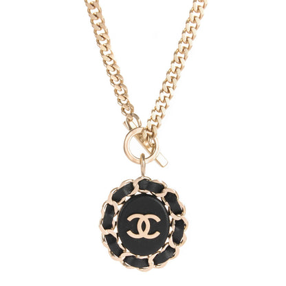 Chanel Lambskin CC Chain Pendant Necklace Gold Black 1 of 4