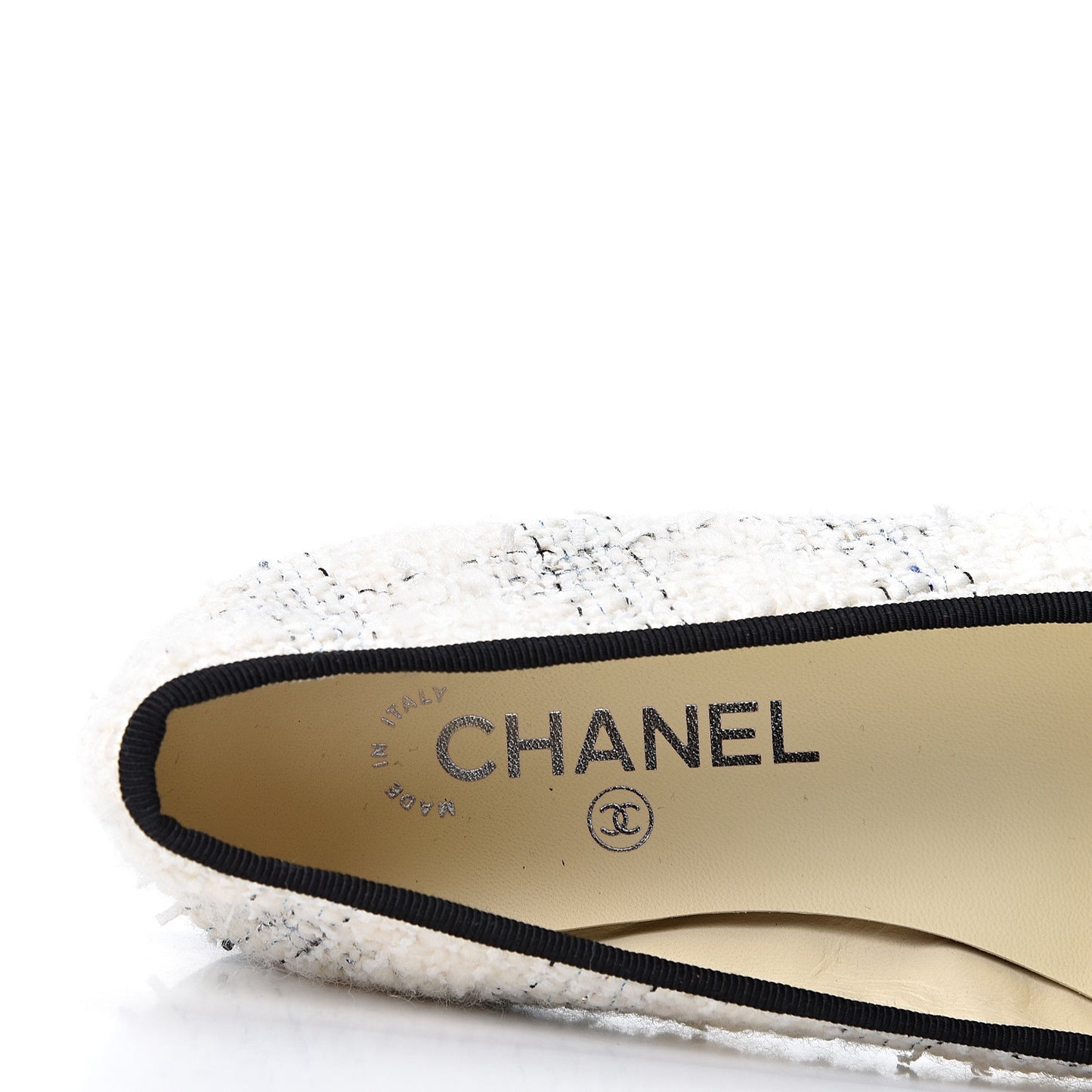 Tweed Cap Toe Ballerina Flats 38 White Black