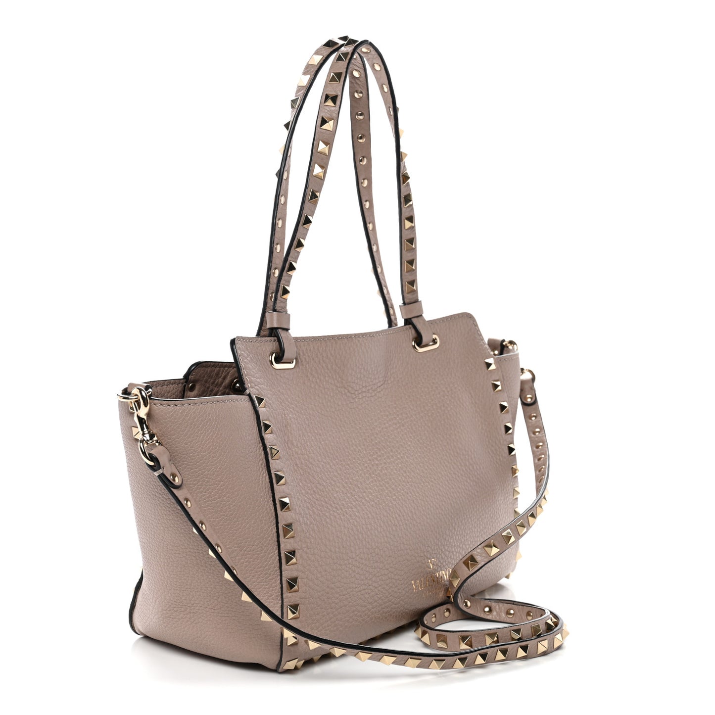 Pebbled Calfskin Small Rockstud Tote Poudre
