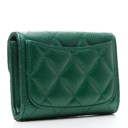 Chanel Metallic Caviar Quilted Flap Card Holder Wallet Green 3 of 8