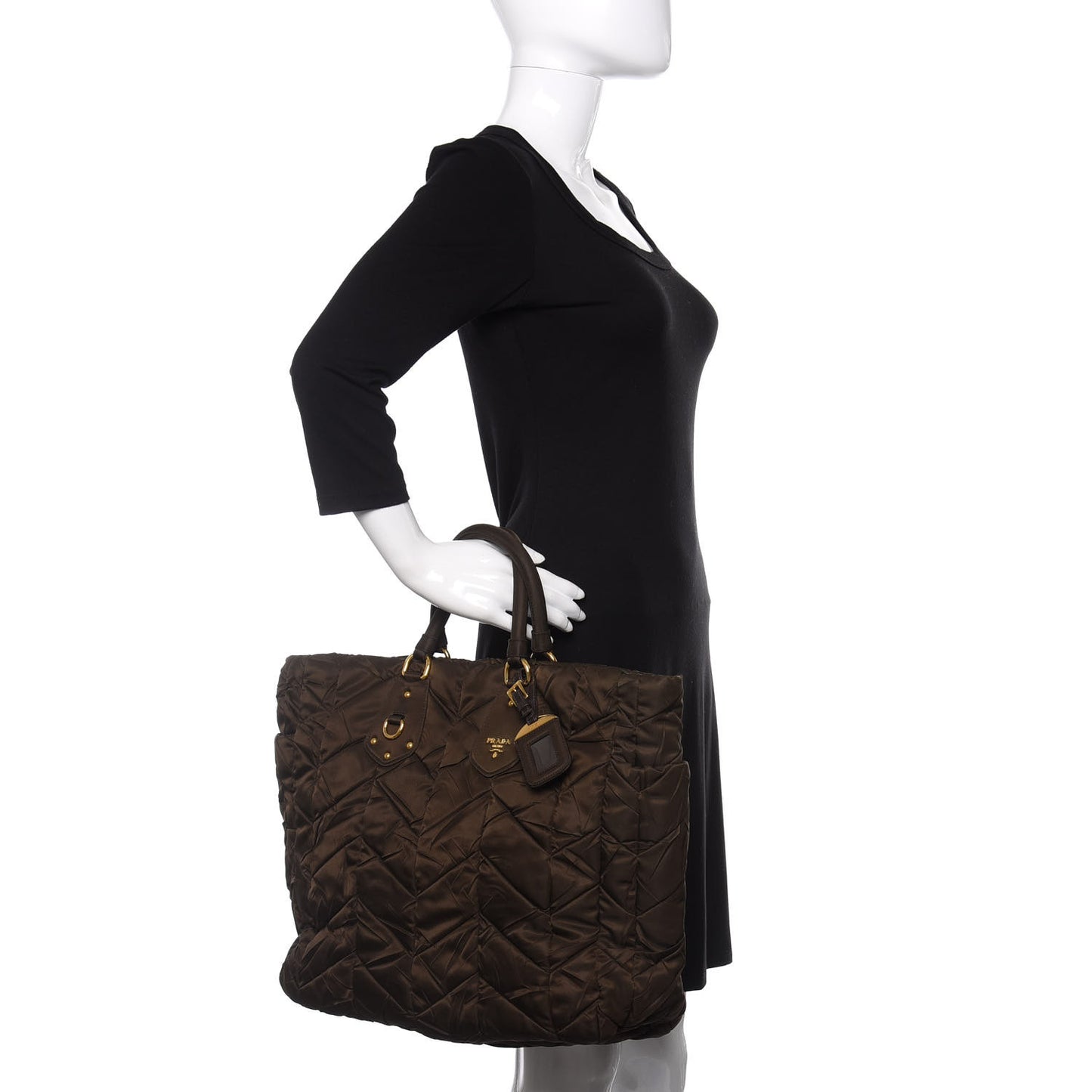 Tessuto Nylon Chevron Quilted Tote Ebano