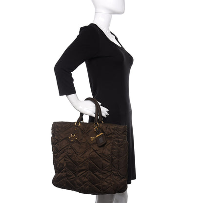Prada Tessuto Nylon Chevron Quilted Tote Ebano 2 of 10