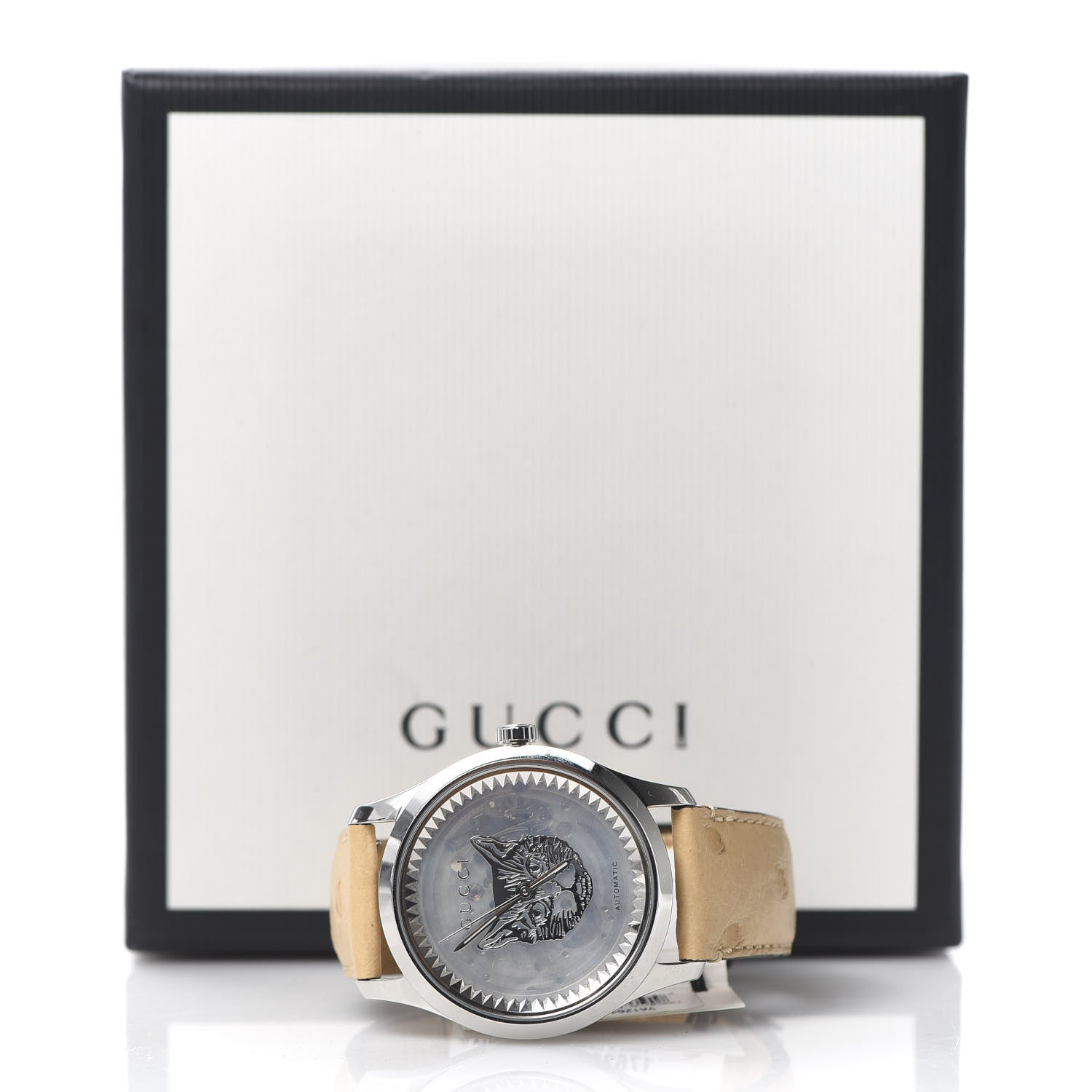 Gucci Stainless Steel Ostrich Mother of Pearl 38mm G-Timeless Cat Automatic Watch 8 of 8